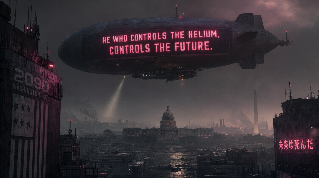 Helium Research dossier hero artwork — neon-noir illustration